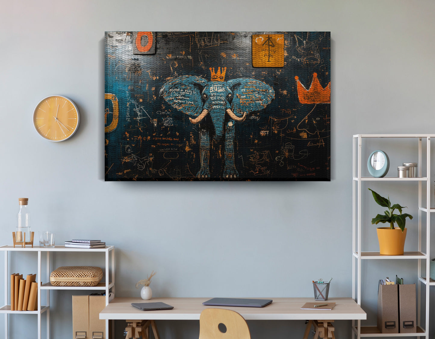 Blue Elephant Graffiti Black African American canvas print view 18