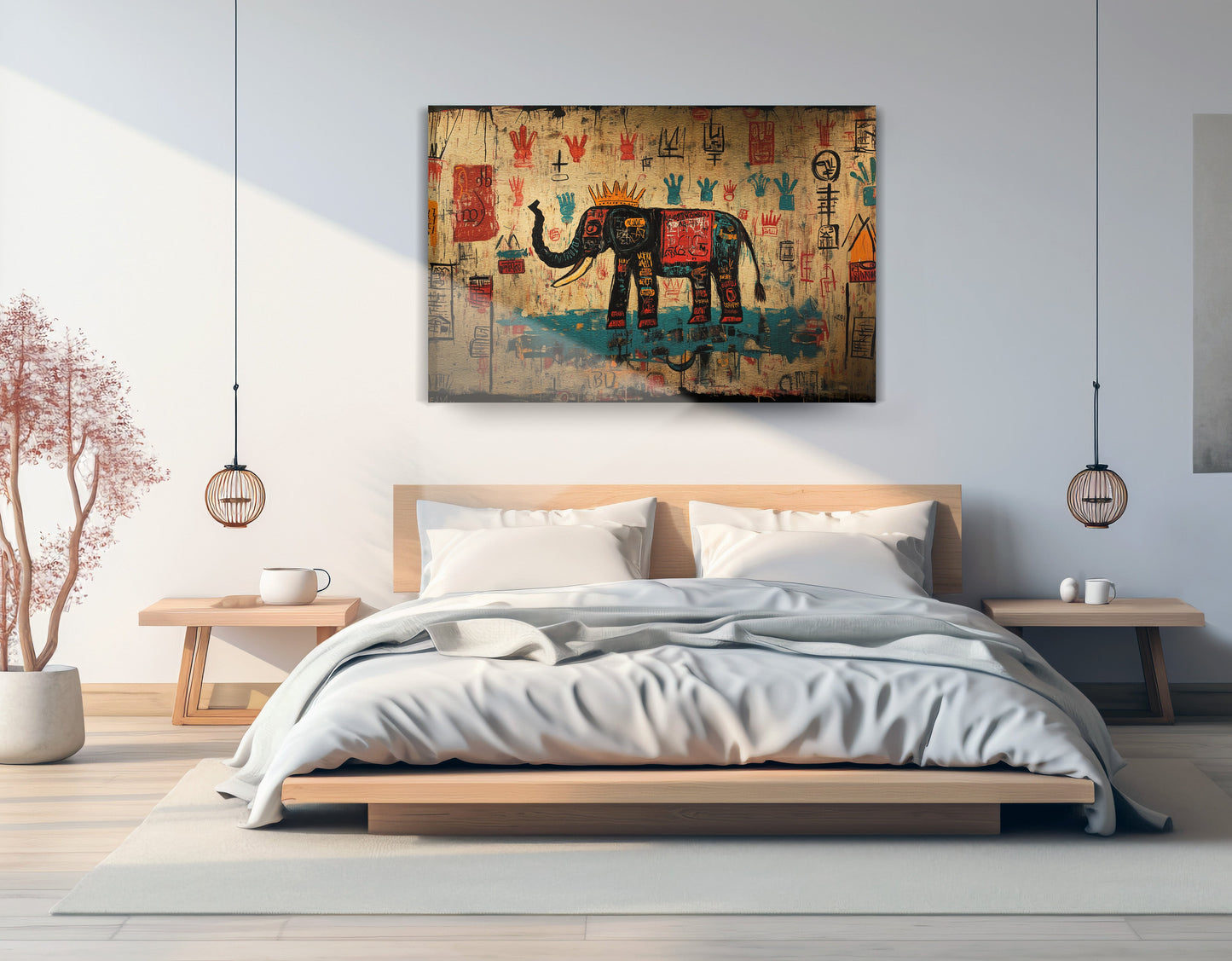 Tribal Elephant Symbol African American canvas print displayed as bedroom wall decor