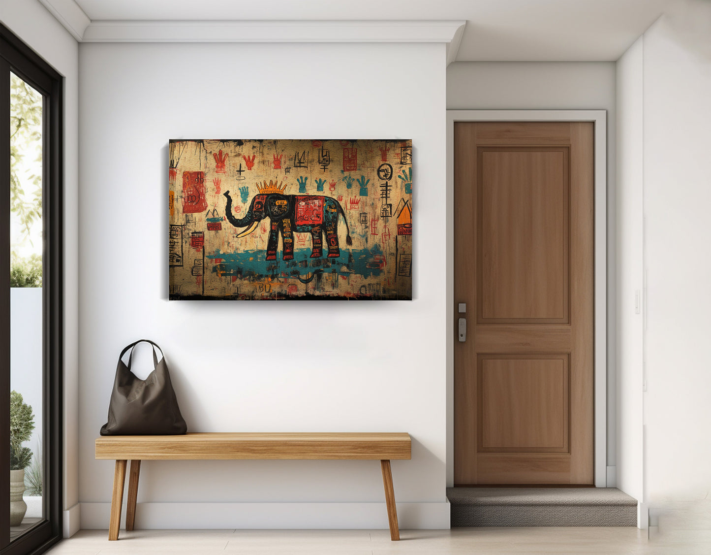 Tribal Elephant Symbol African American canvas print displayed as entryway wall decor