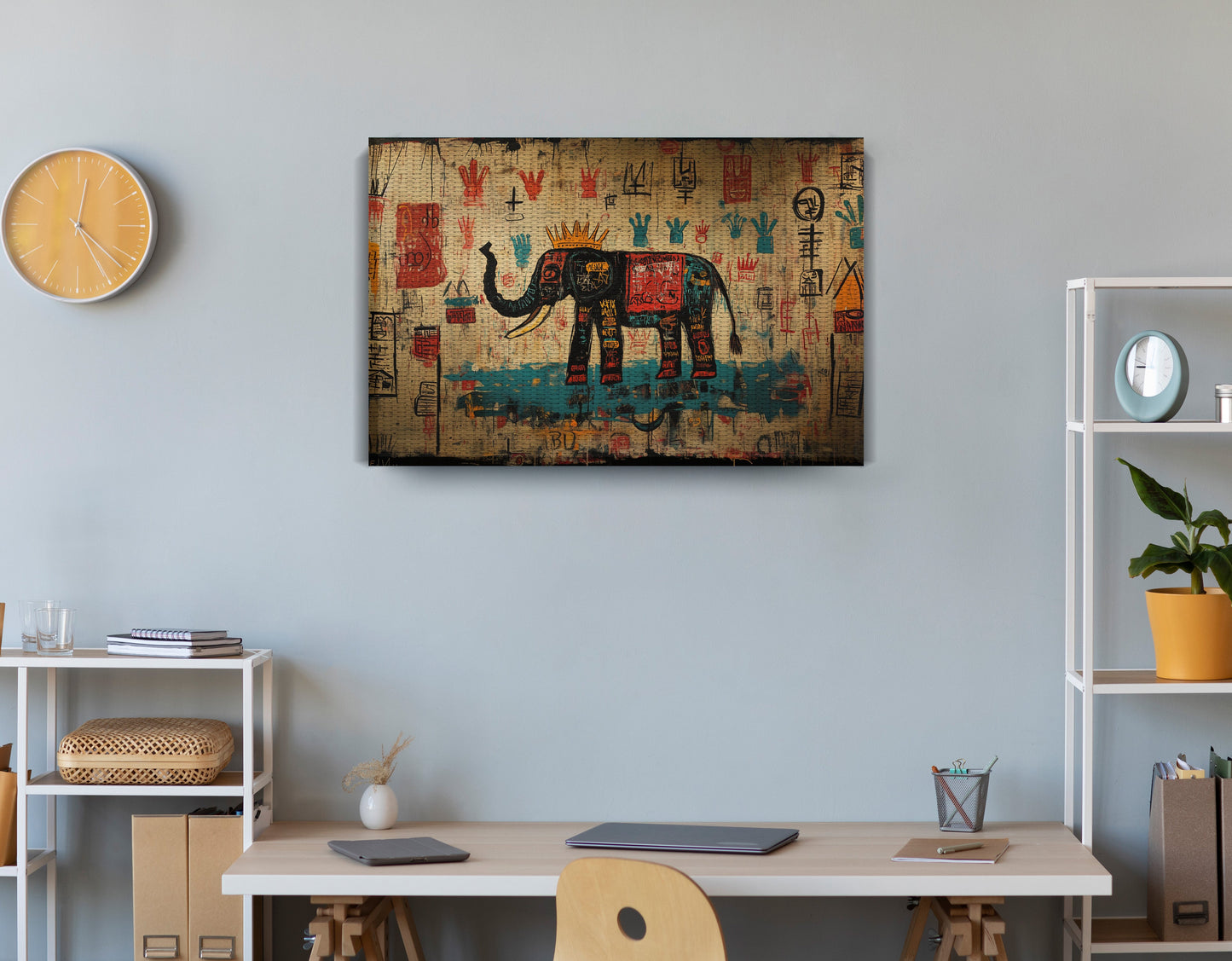 Tribal Elephant Symbol African American canvas print displayed as office wall decor