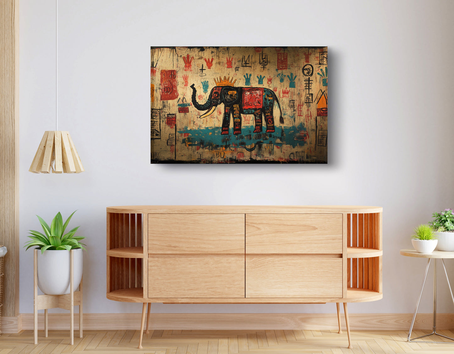 Tribal Elephant Symbol African American canvas print displayed as living room wall decor