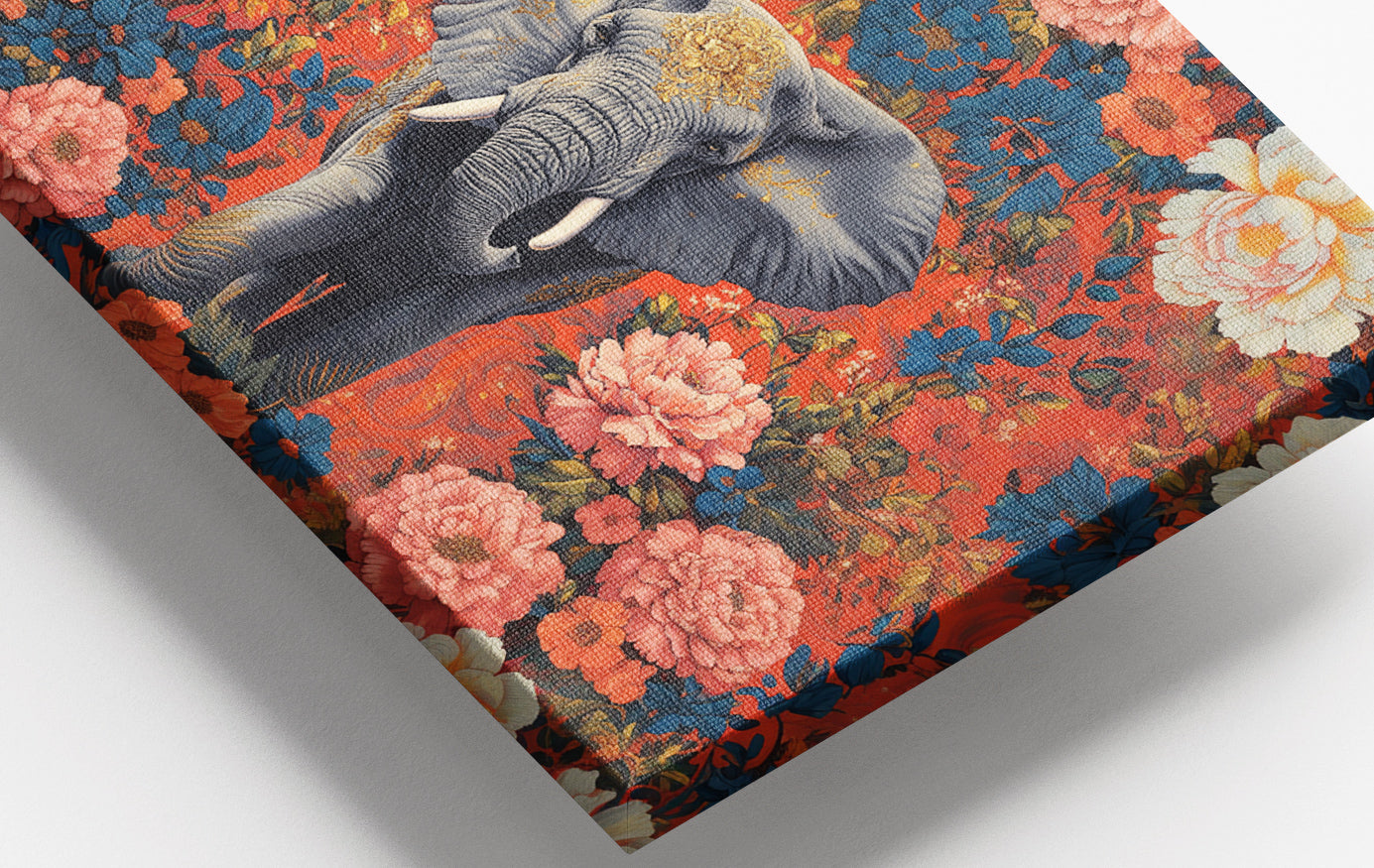 Close-up of Elephant Floral Rose Black African American canvas print detail