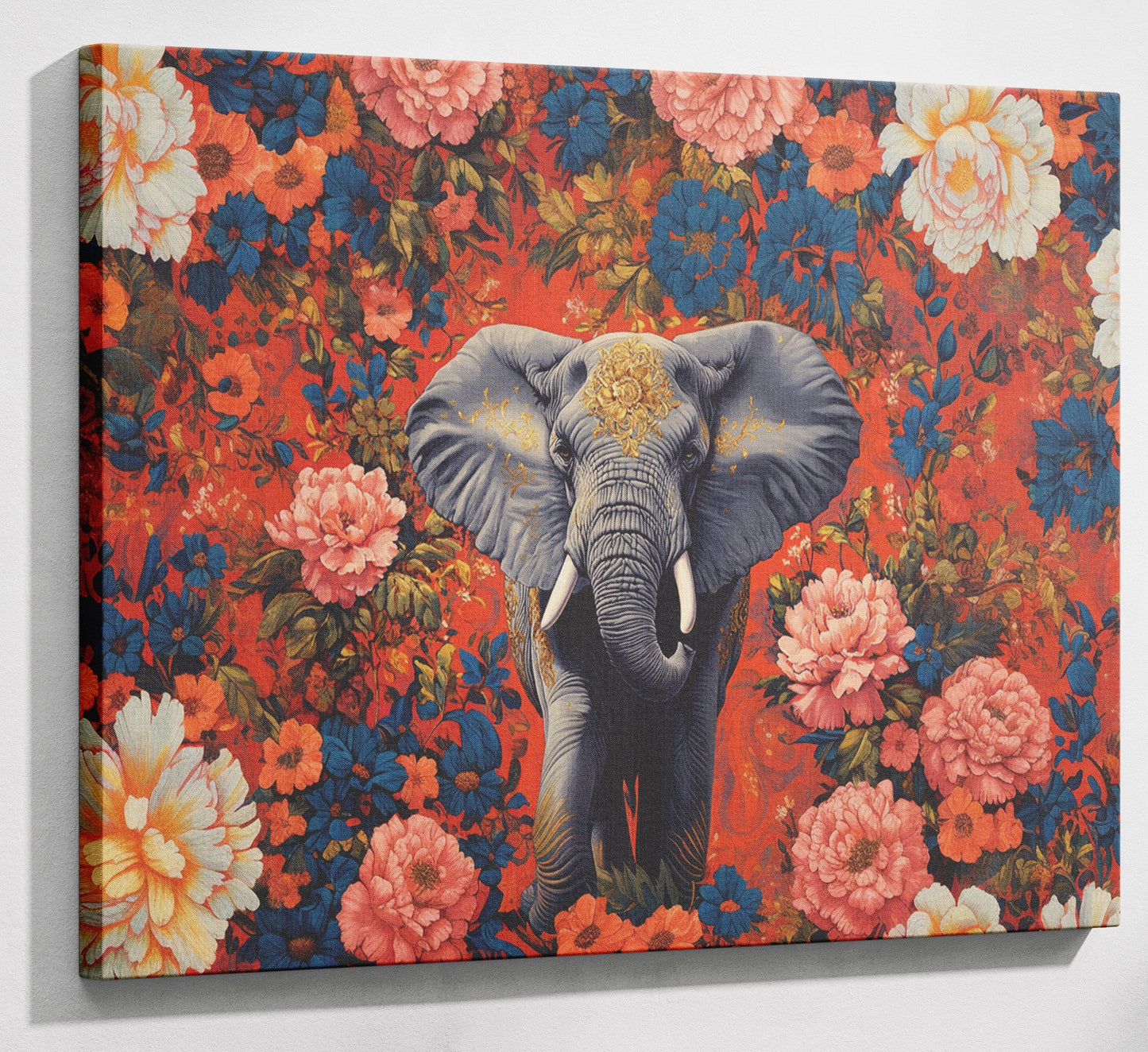 Elephant Floral Rose Black African American canvas print canvas print with visible wall art format