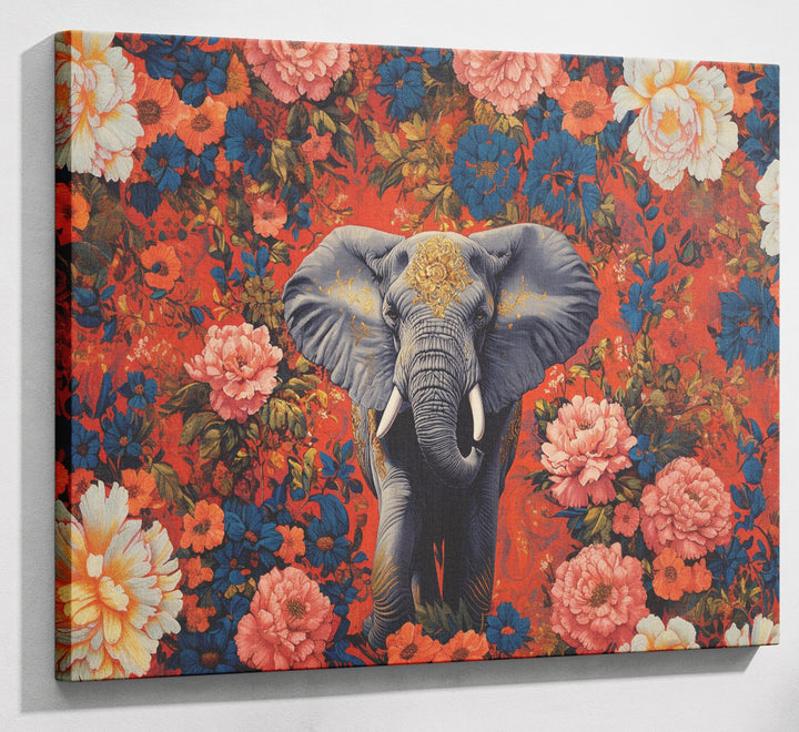 Elephant Floral Rose Black African American canvas print canvas print with visible wall art format