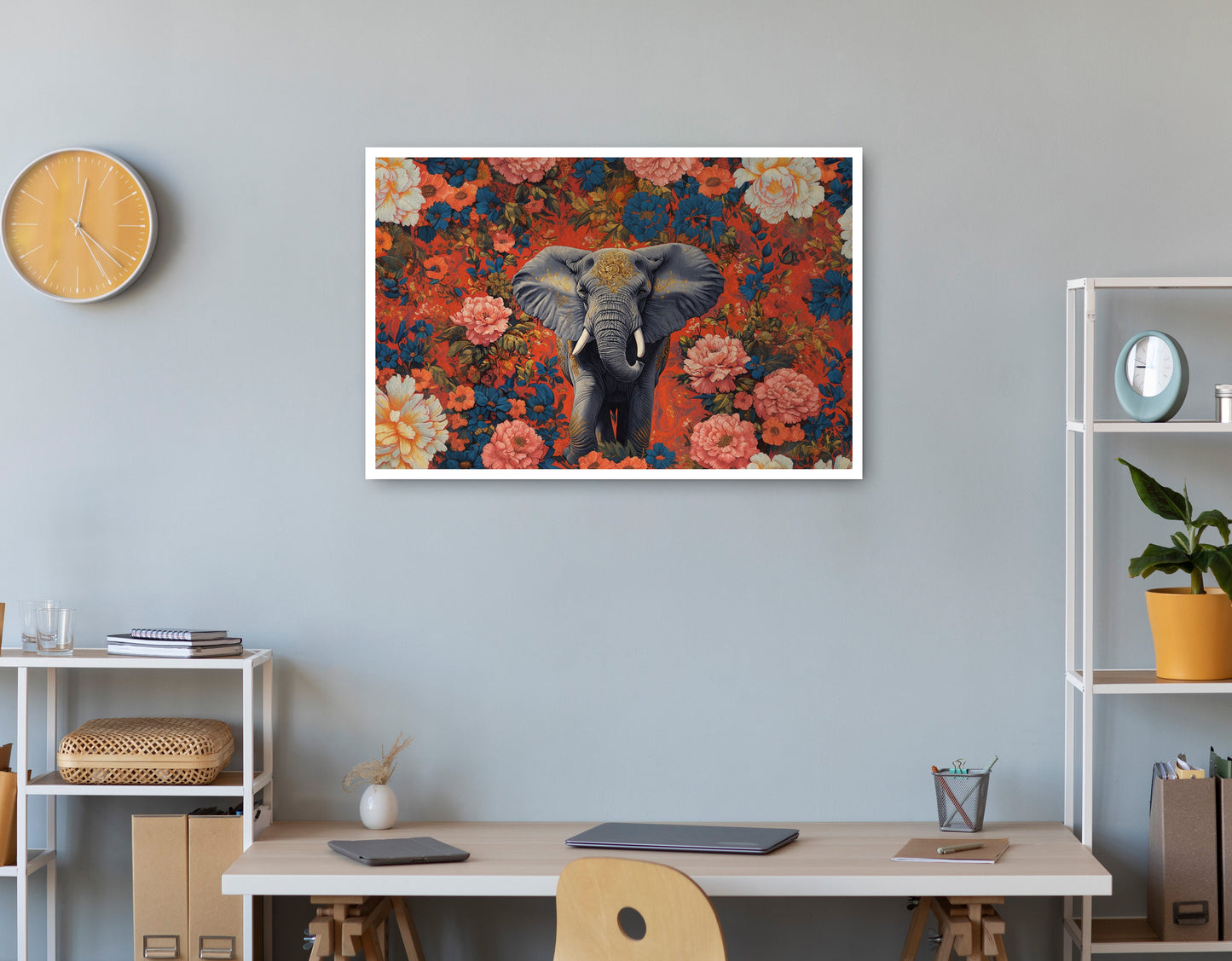 Elephant Floral Rose Black African American canvas print print view