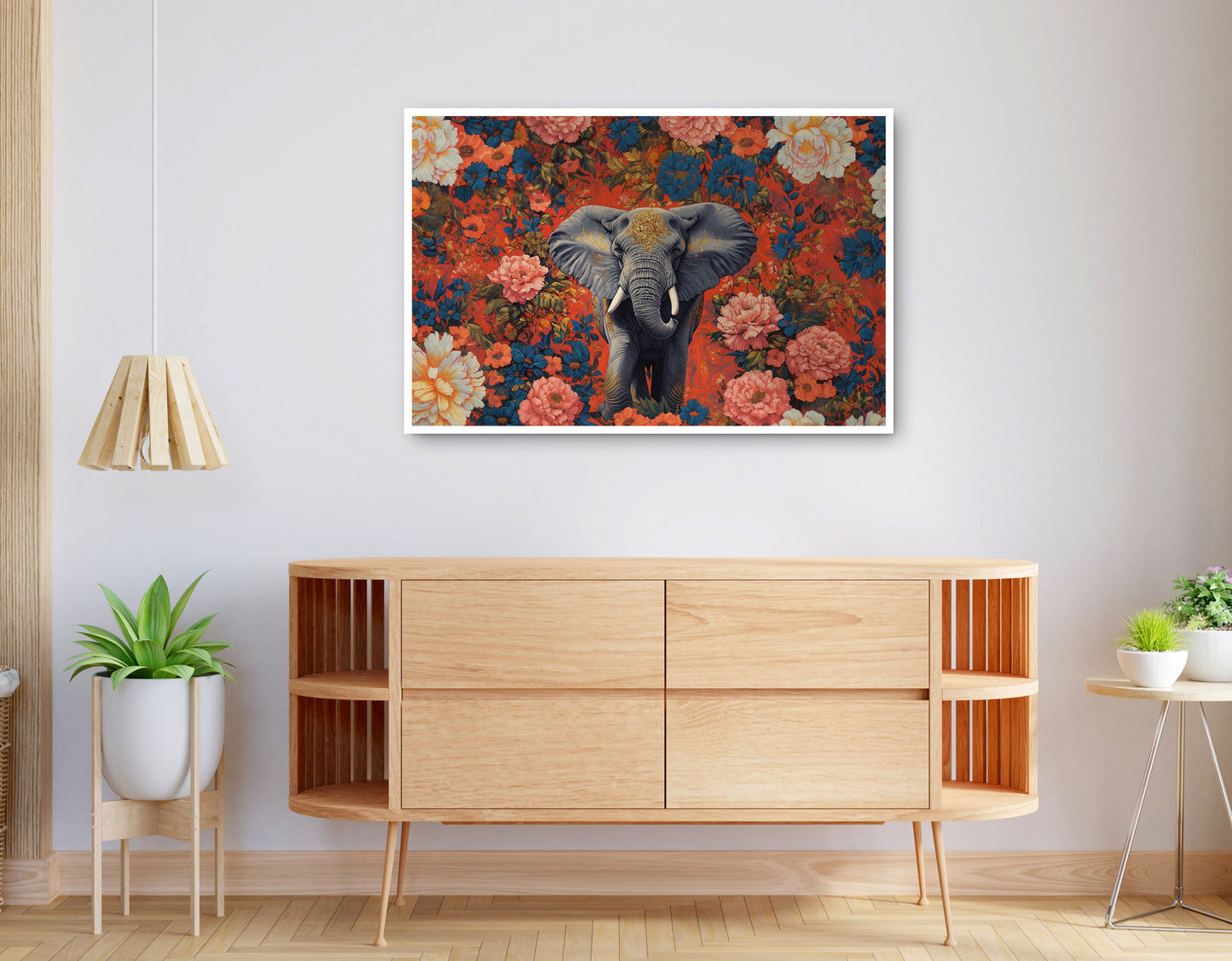 Alternate view of Elephant Floral Rose Black African American canvas print