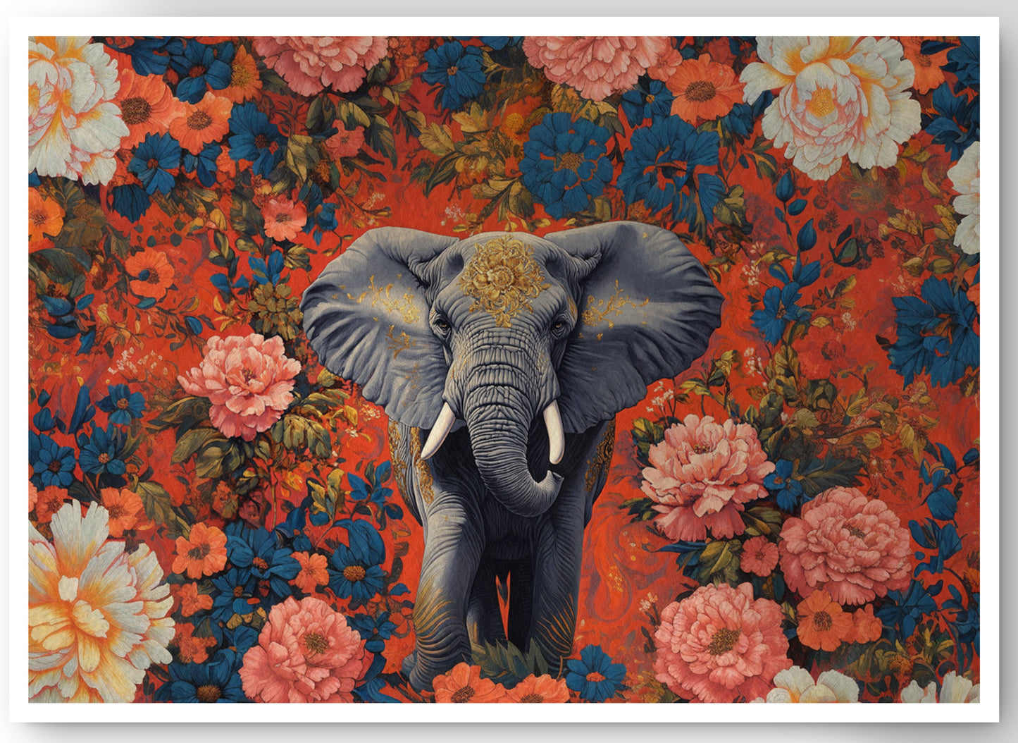Elephant Floral Rose Black African American canvas print by MoomZee Artwork