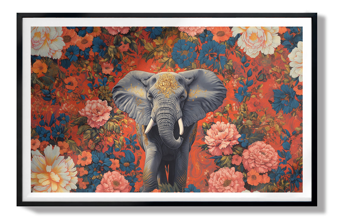 Elephant Floral Rose Black African American canvas print view 67