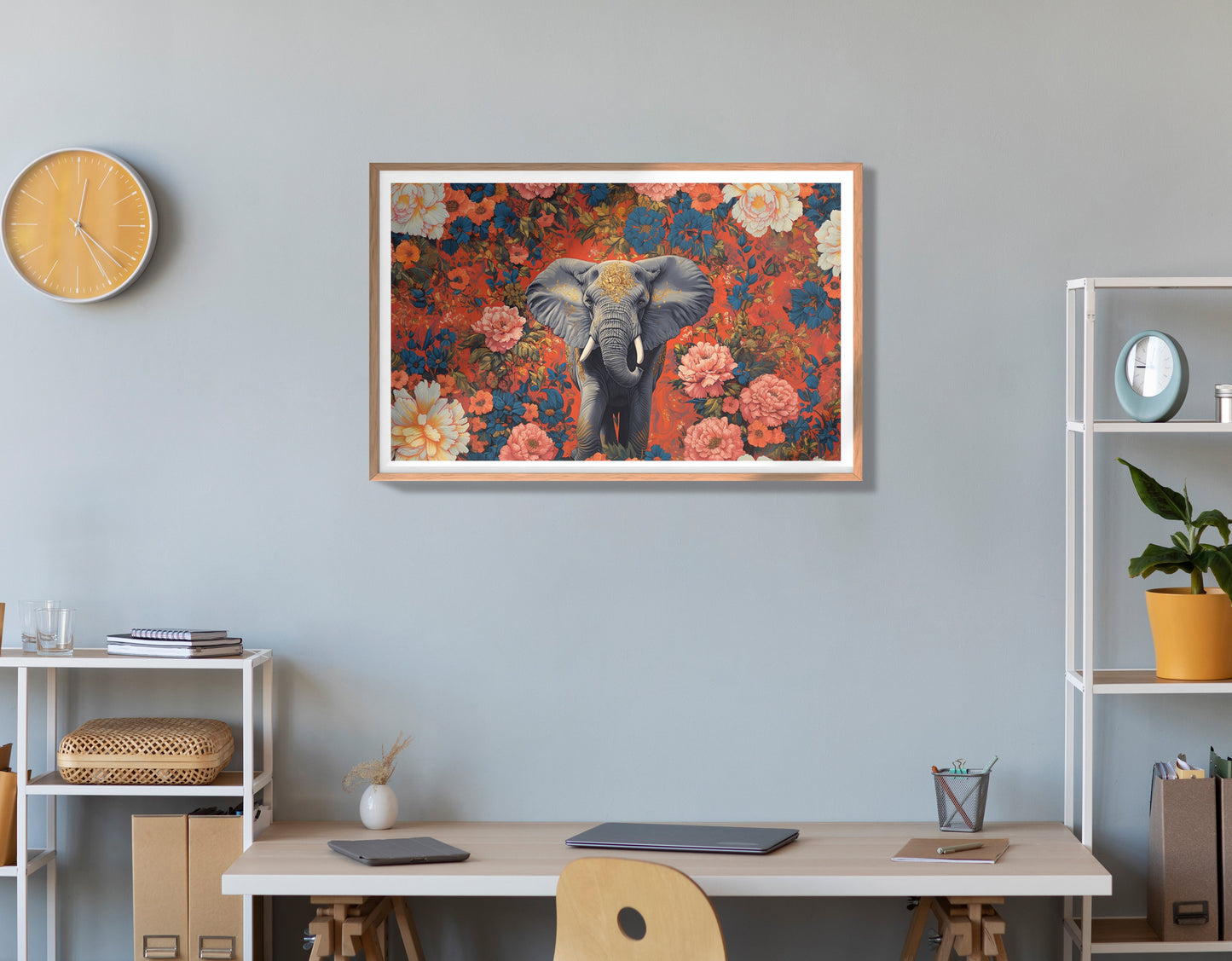 Elephant Floral Rose Black African American canvas print view 84