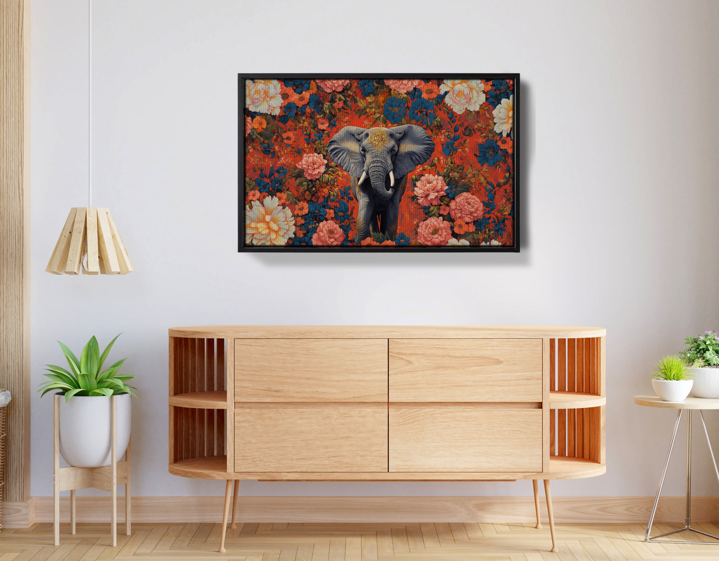 Elephant Floral Rose Black African American canvas print view 26