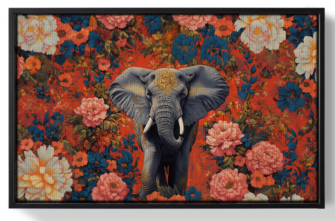 Framed Elephant Floral Rose Black African American canvas print for home decor