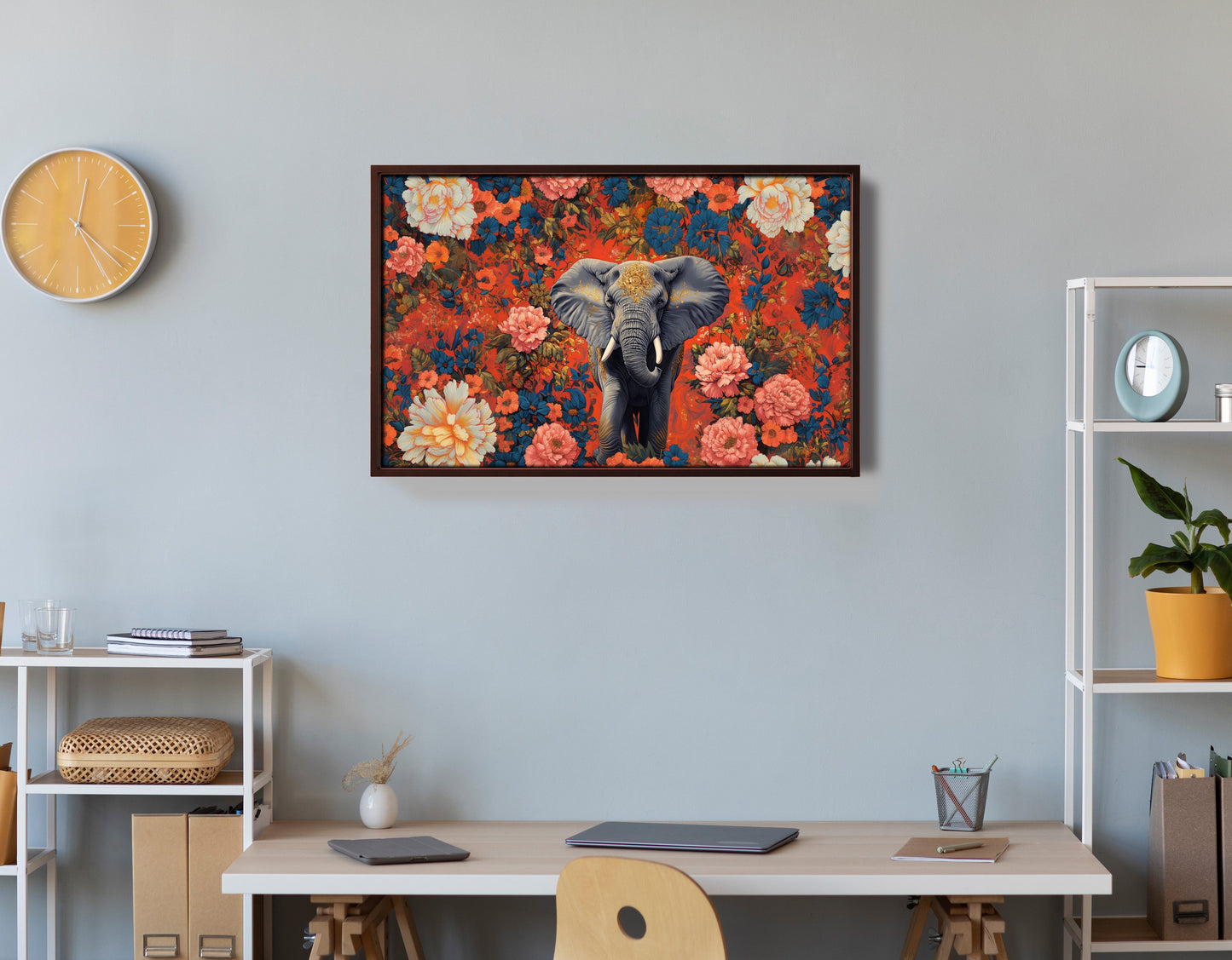 Elephant Floral Rose Black African American canvas print view 36