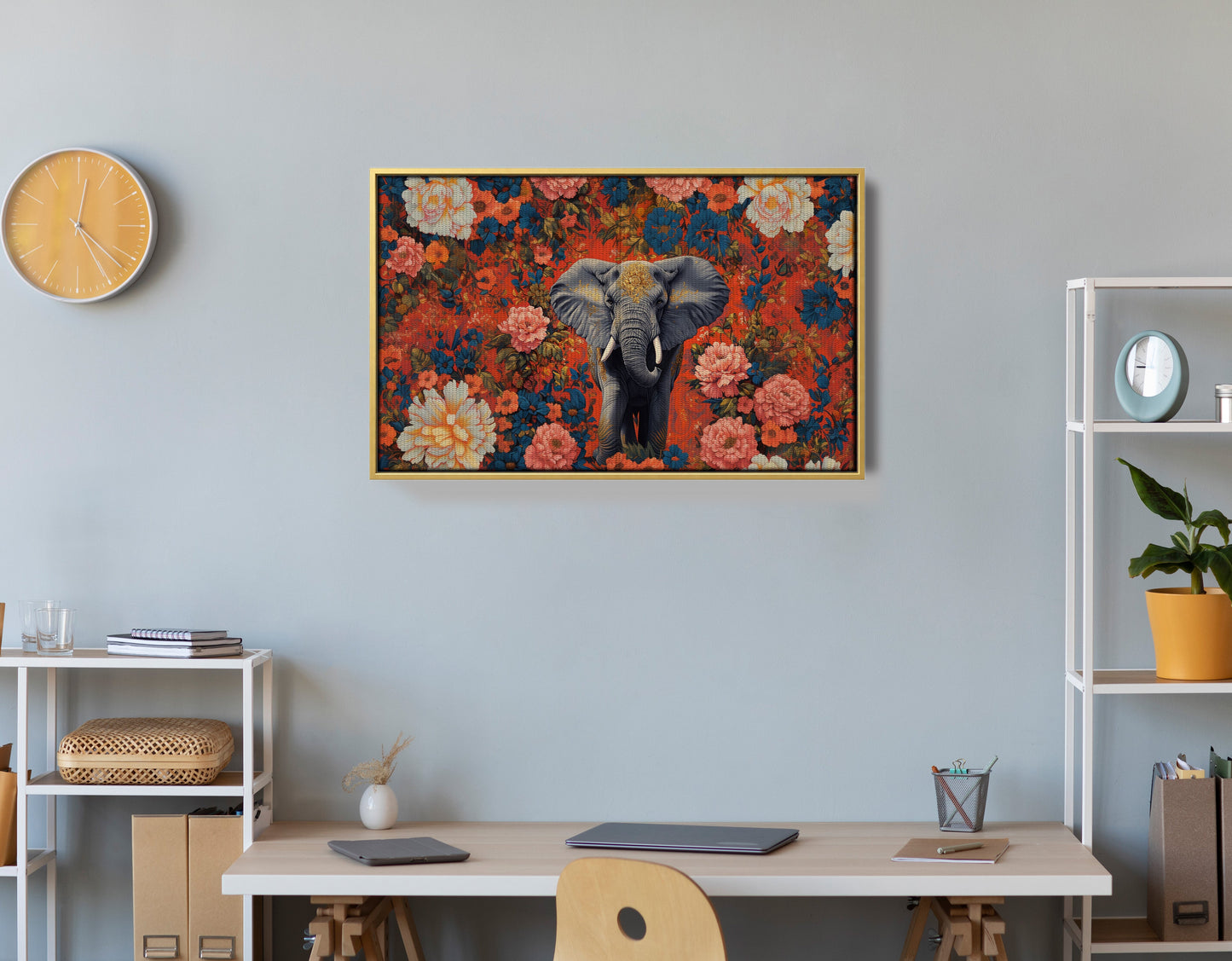 Elephant Floral Rose Black African American canvas print view 42