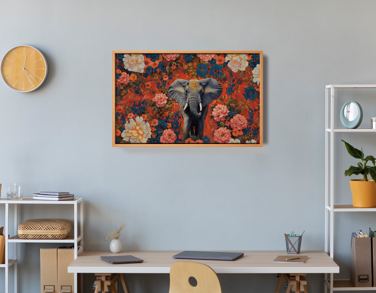 Elephant Floral Rose Black African American canvas print view 48
