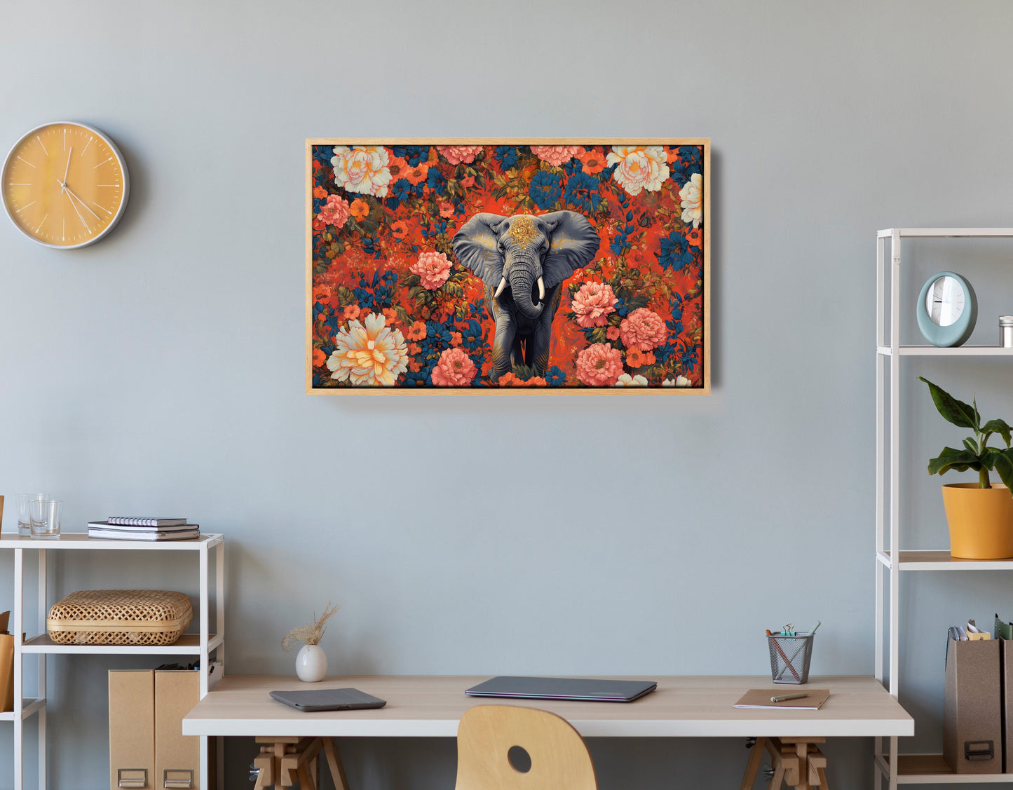 Elephant Floral Rose Black African American canvas print view 54