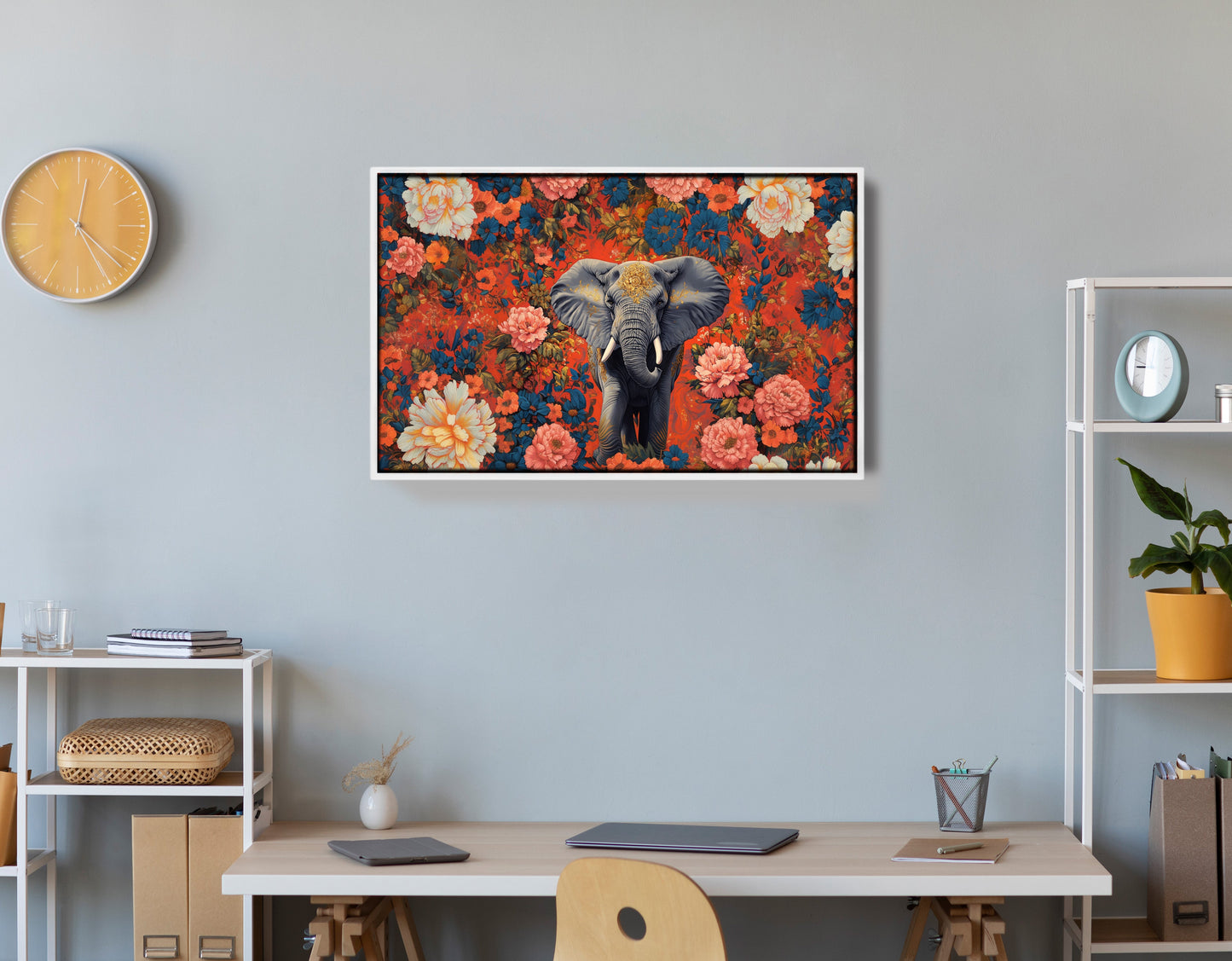 Elephant Floral Rose Black African American canvas print view 66