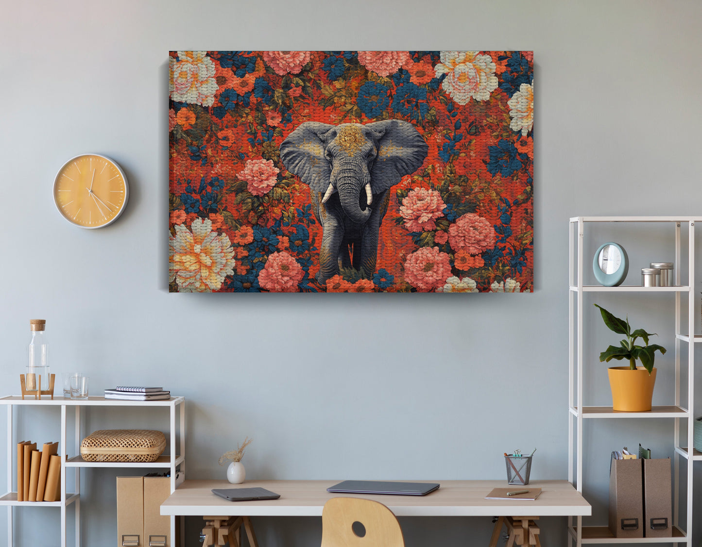 Elephant Floral Rose Black African American canvas print view 18