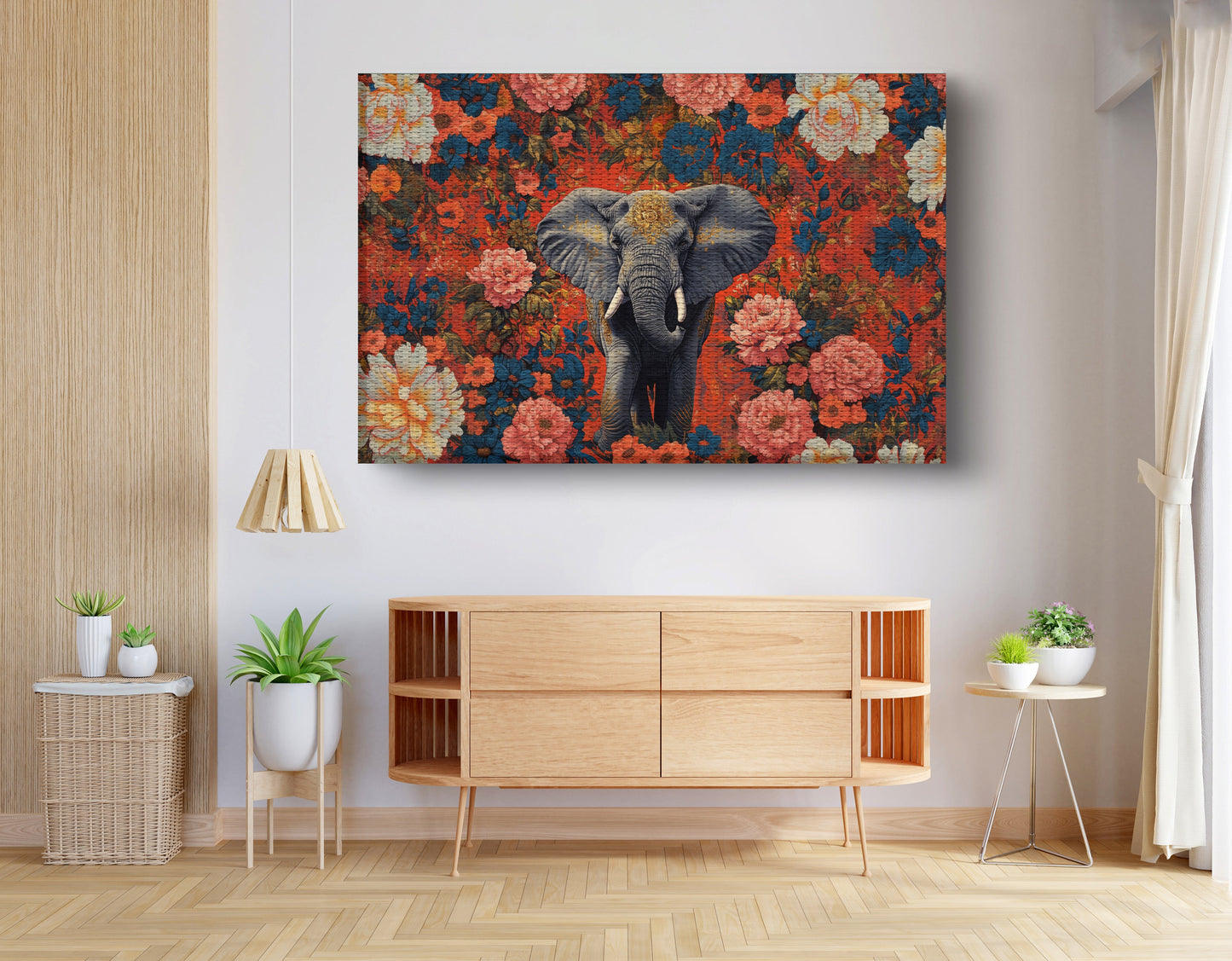 Elephant Floral Rose Black African American canvas print view 14