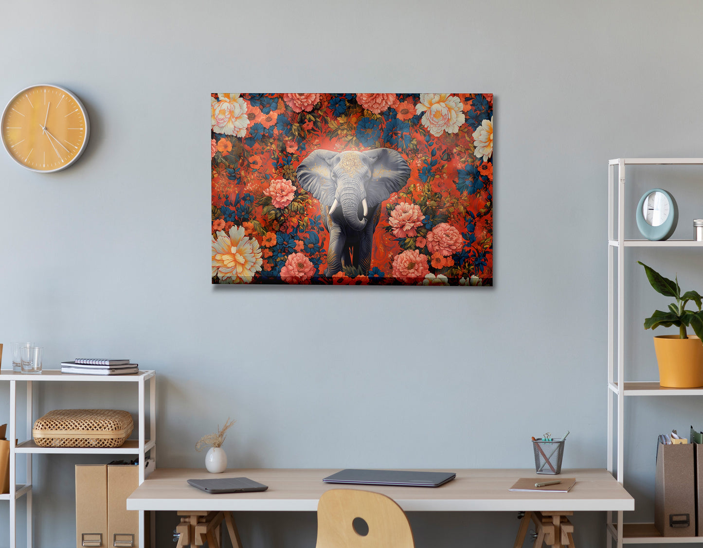 Elephant Floral Rose Black African American canvas print view 24