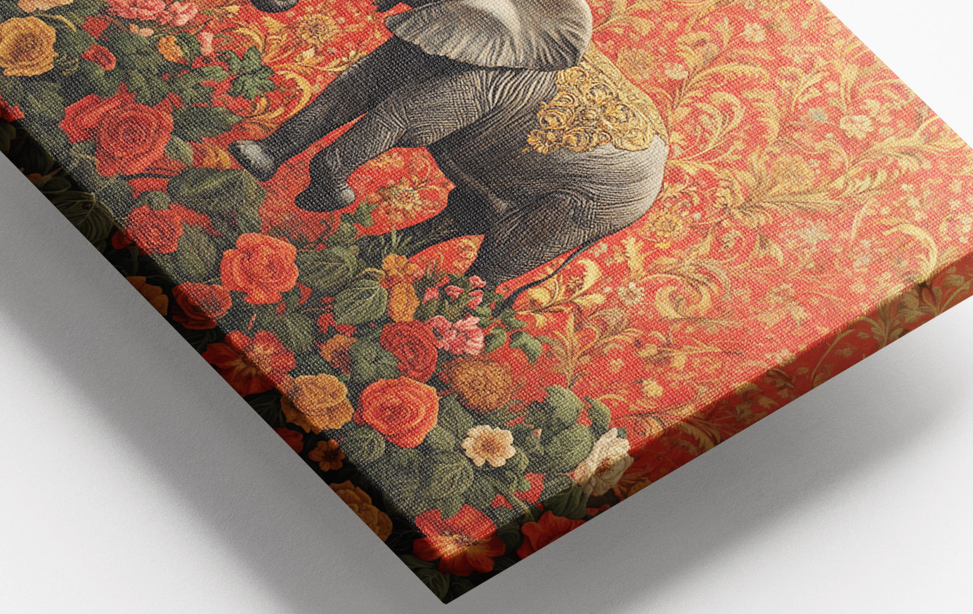 Close-up of Elephant Damask Floral African American canvas print detail
