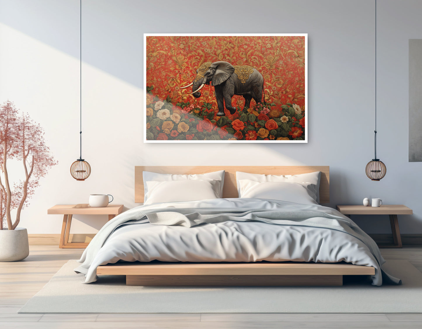 Elephant Damask Floral African American canvas print artwork view