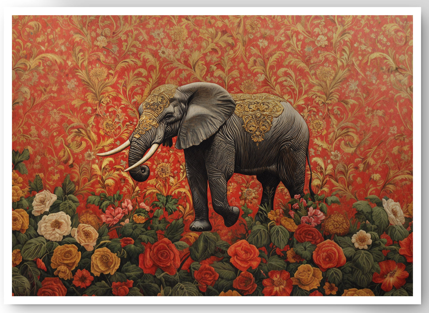 Elephant Damask Floral African American canvas print by MoomZee Artwork
