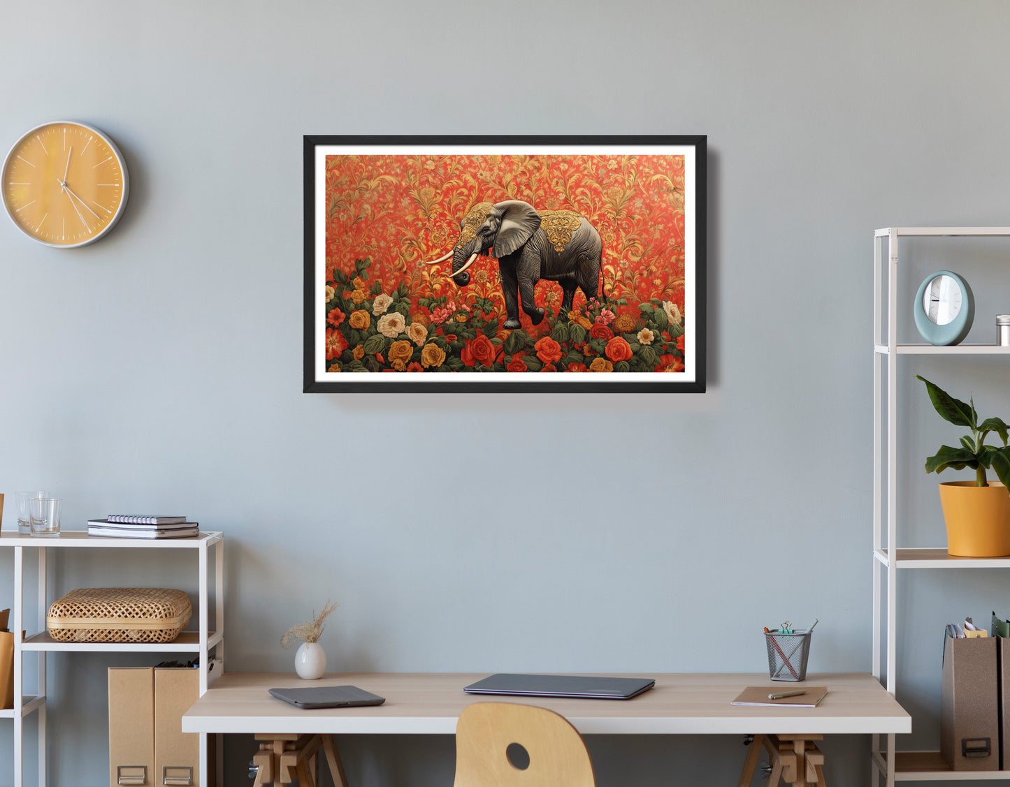 Elephant Damask Floral African American canvas print view 72