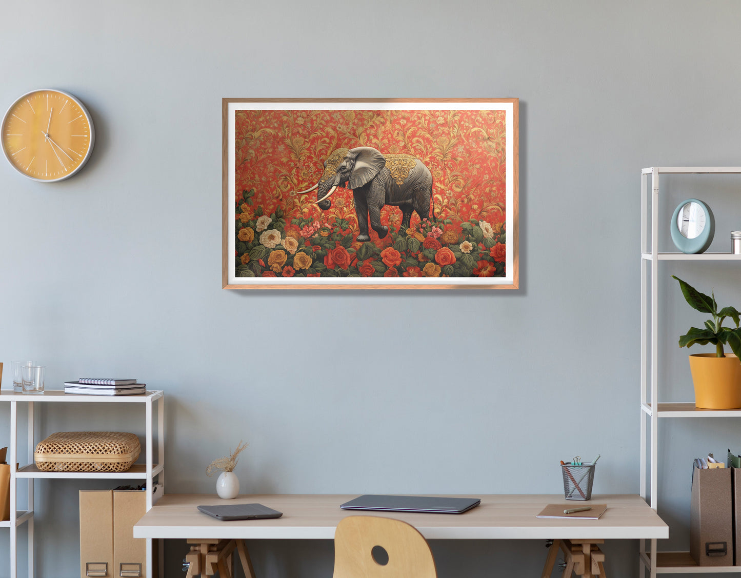 Elephant Damask Floral African American canvas print view 84