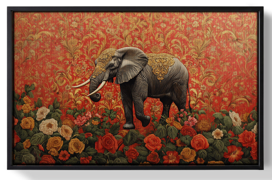 Framed Elephant Damask Floral African American canvas print for home decor