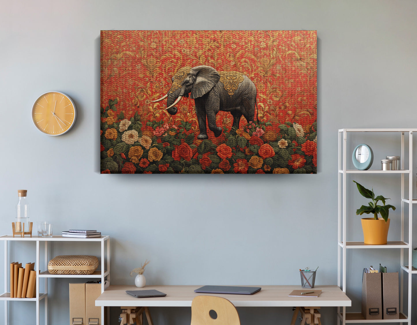 Elephant Damask Floral African American canvas print view 18