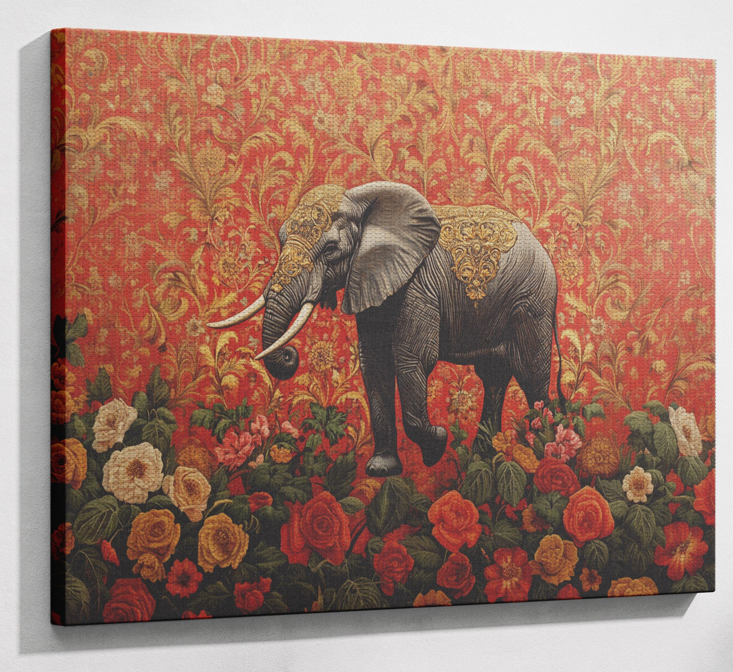 Elephant Damask Floral African American canvas print view 13