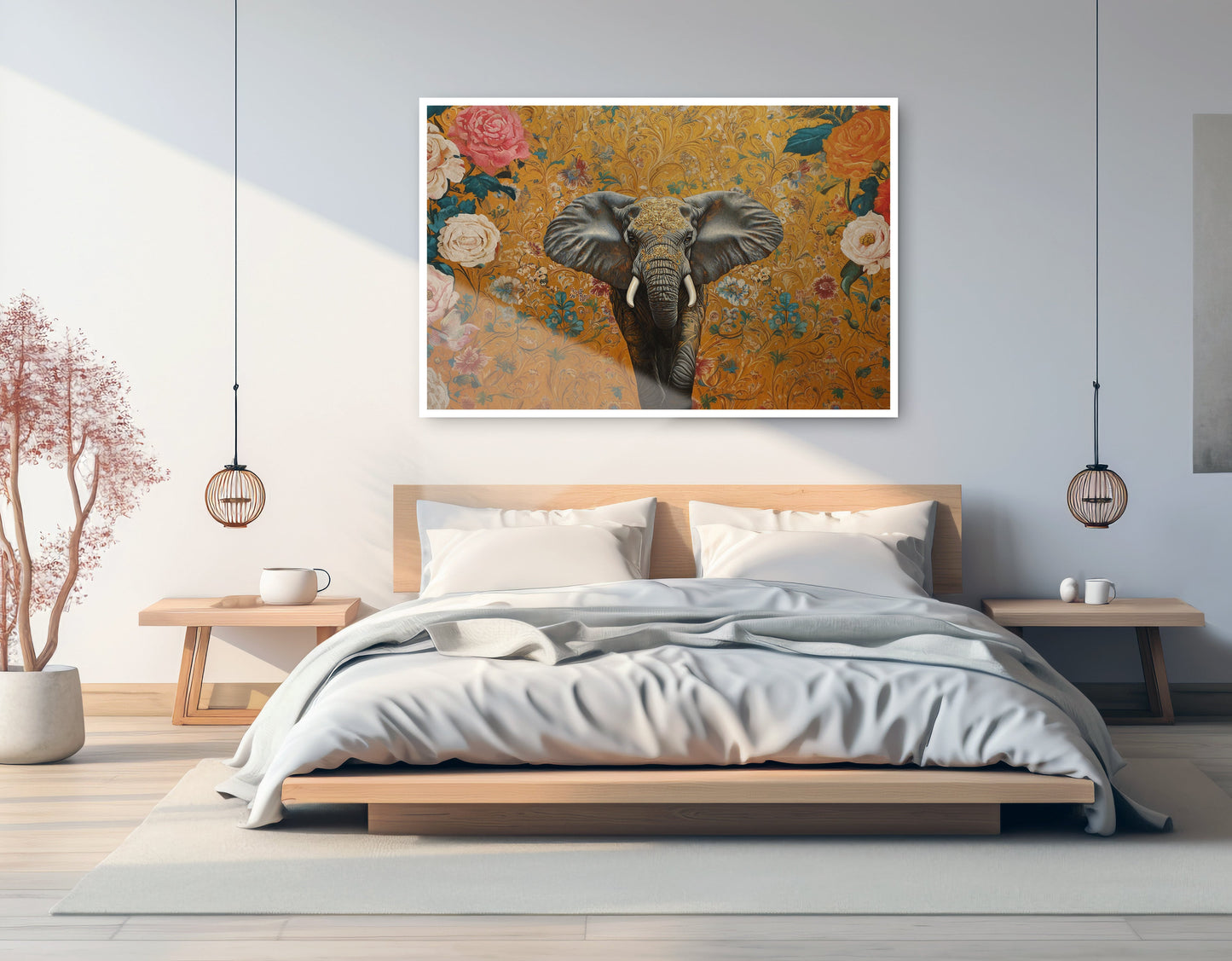 Elephant Gold Floral Black African American canvas print artwork view
