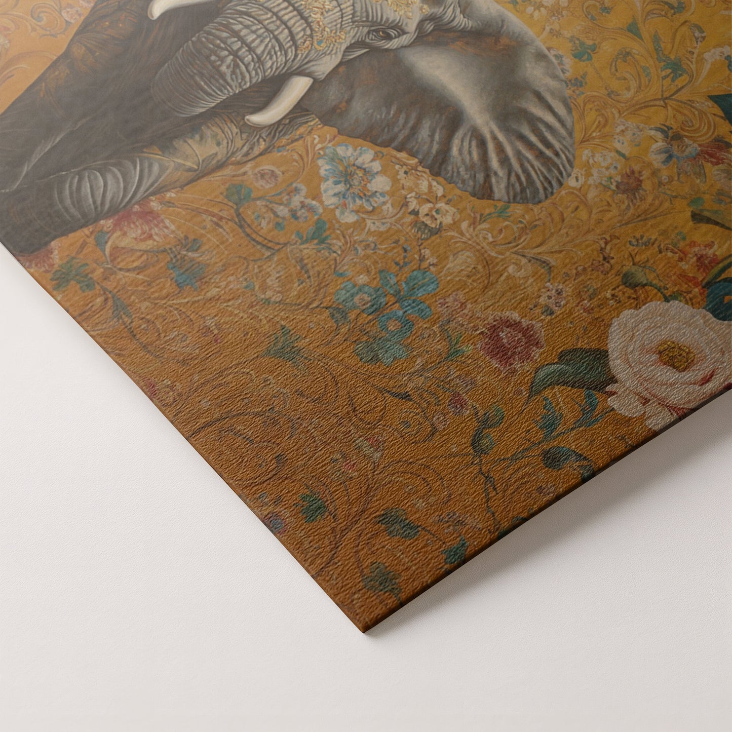 Elephant Gold Floral Black African American canvas print artwork by MoomZee Artwork