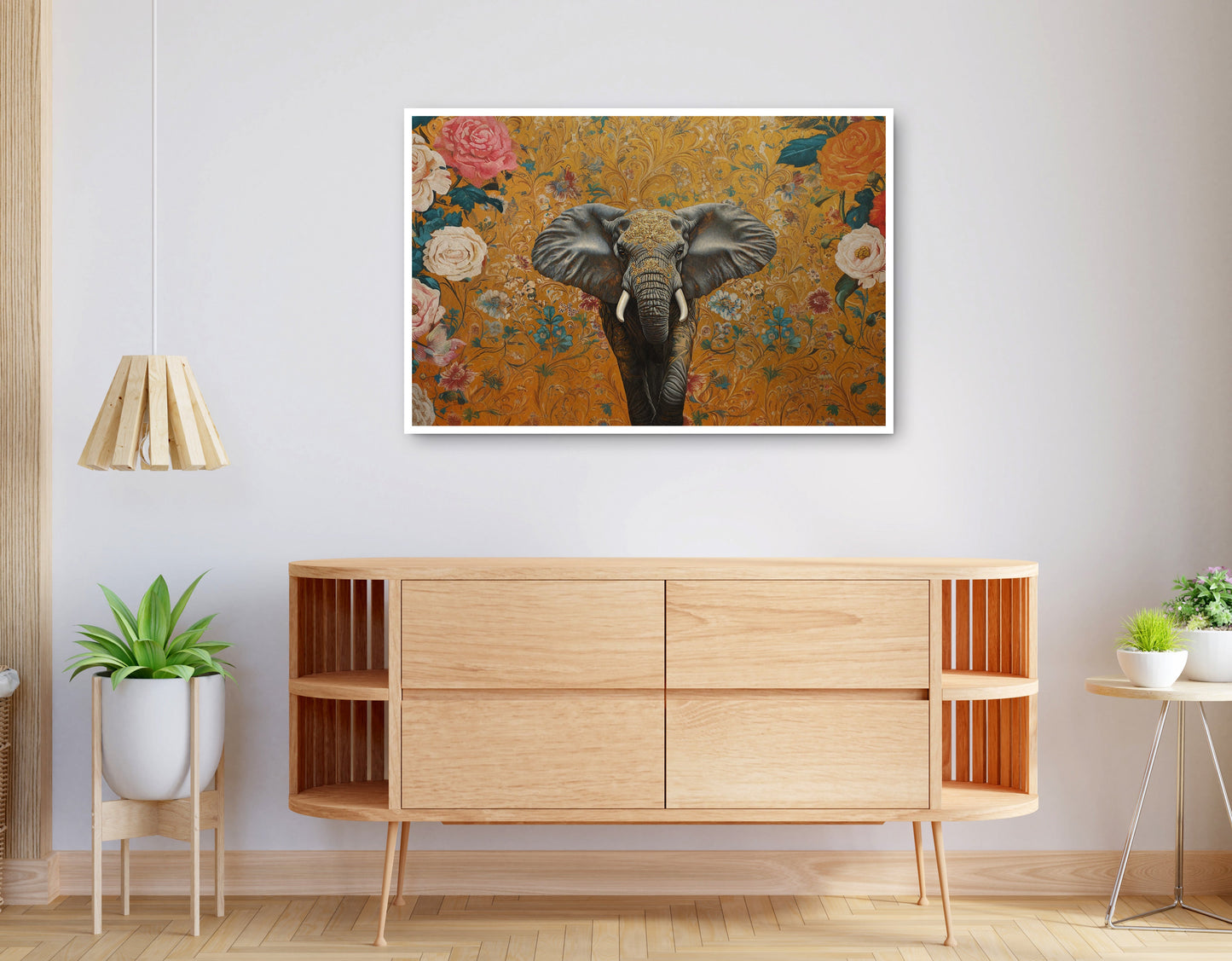 Alternate view of Elephant Gold Floral Black African American canvas print