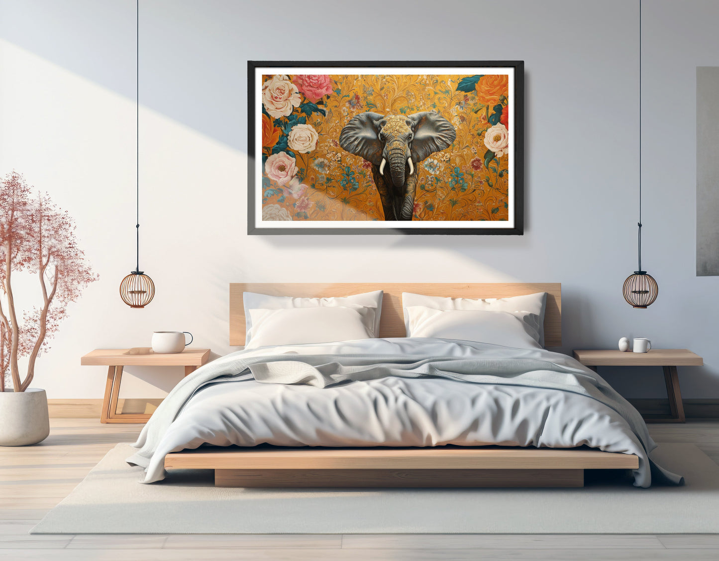 Elephant Gold Floral Black African American canvas print view 69