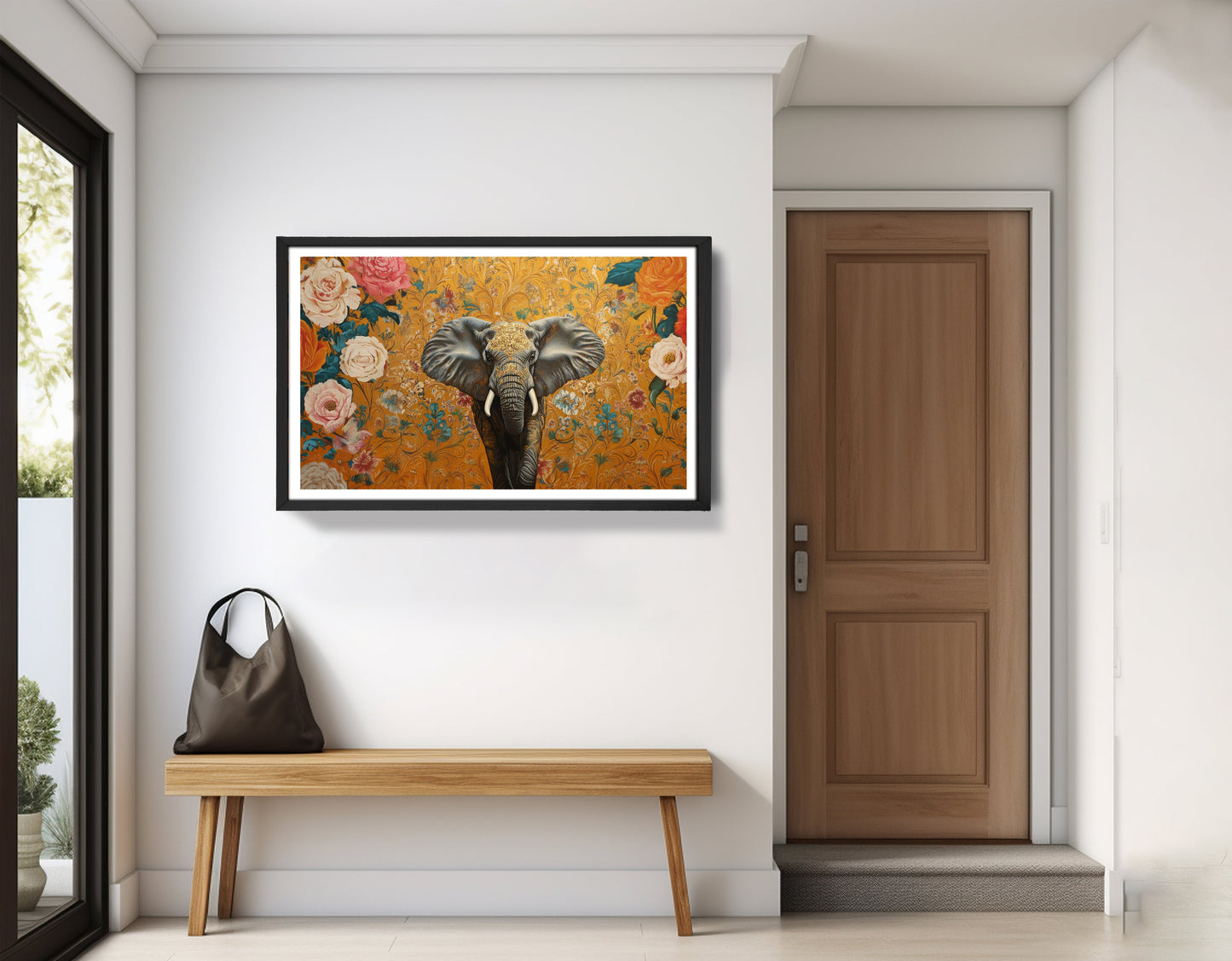Elephant Gold Floral Black African American canvas print view 71