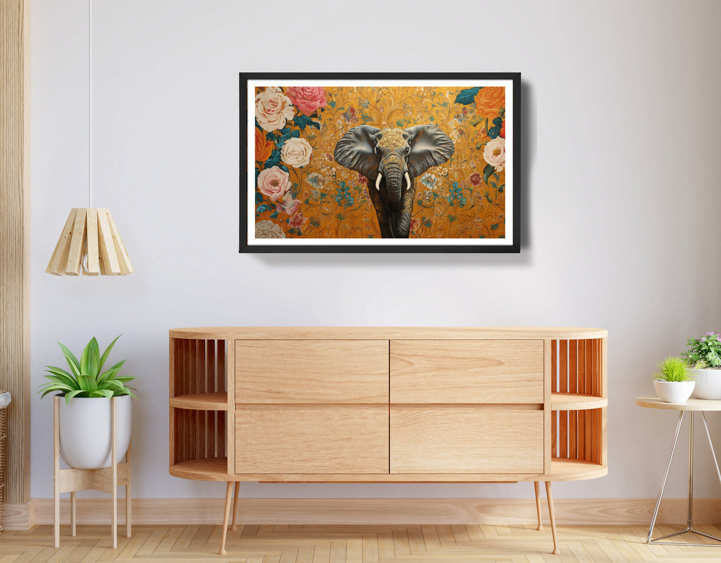 Elephant Gold Floral Black African American canvas print view 68