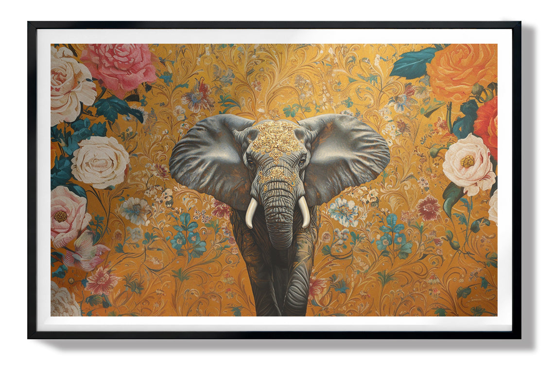 Elephant Gold Floral Black African American canvas print view 67