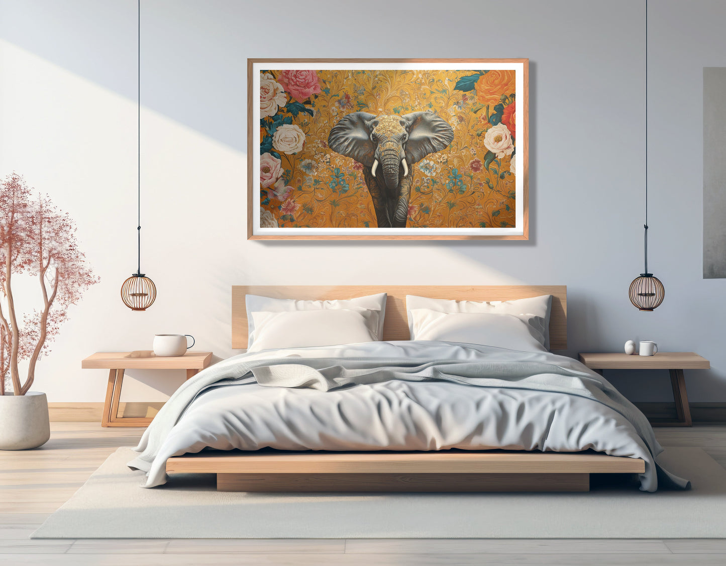 Elephant Gold Floral Black African American canvas print view 81