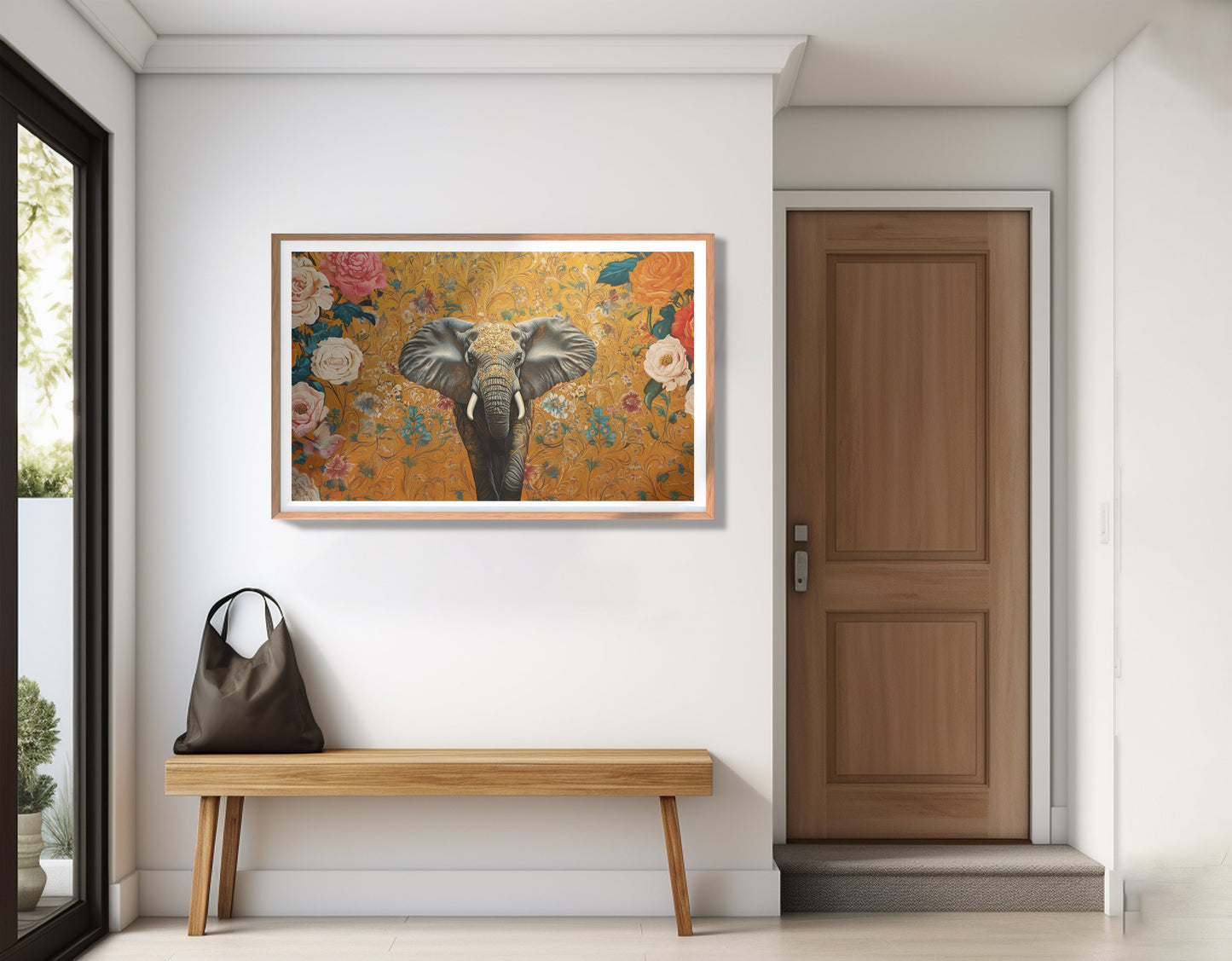 Elephant Gold Floral Black African American canvas print view 83