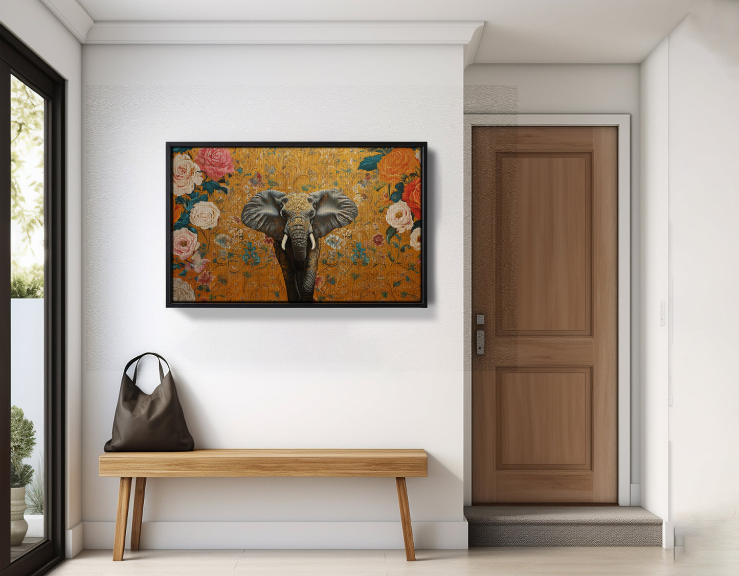 Elephant Gold Floral Black African American canvas print view 29
