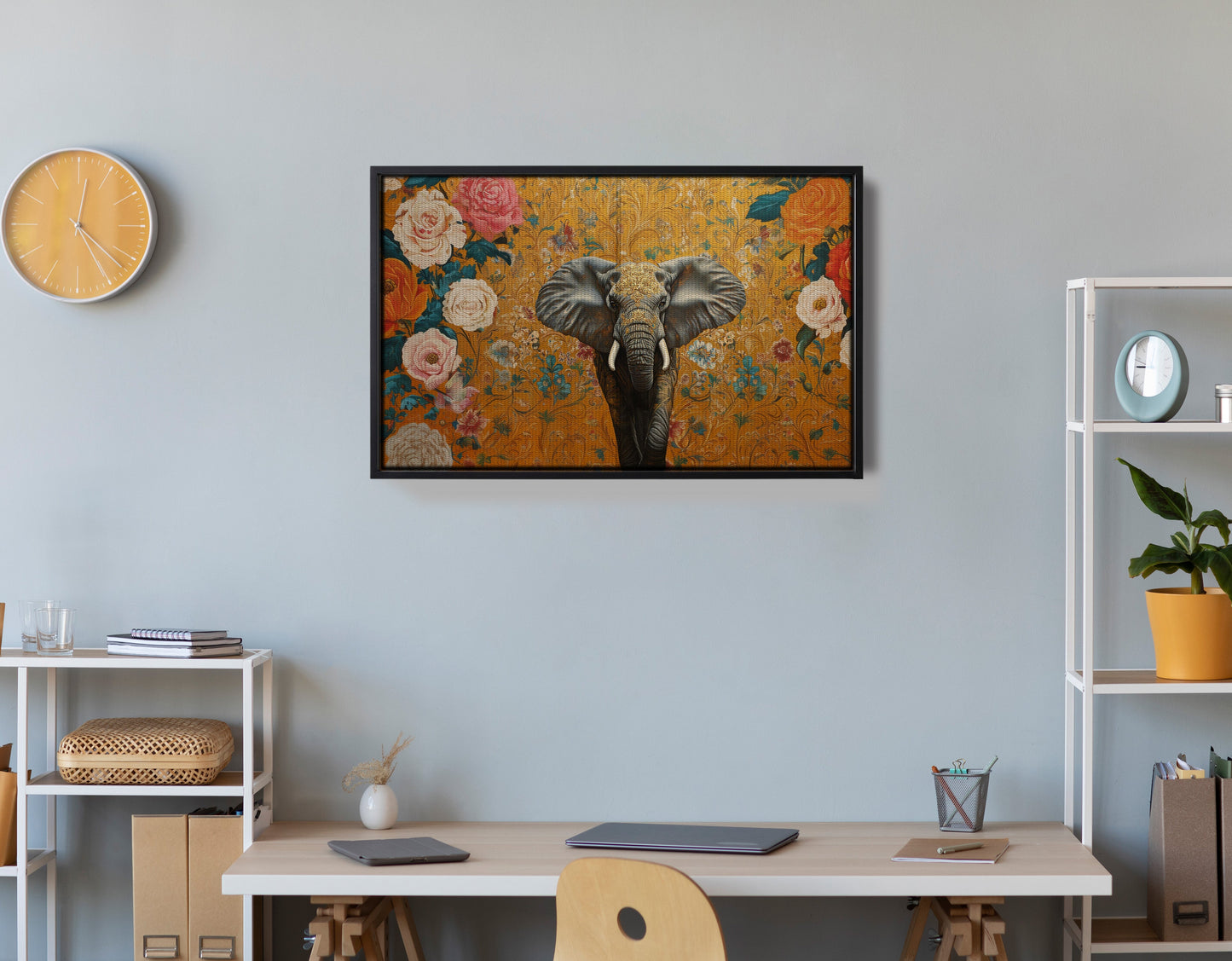 Elephant Gold Floral Black African American canvas print view 30