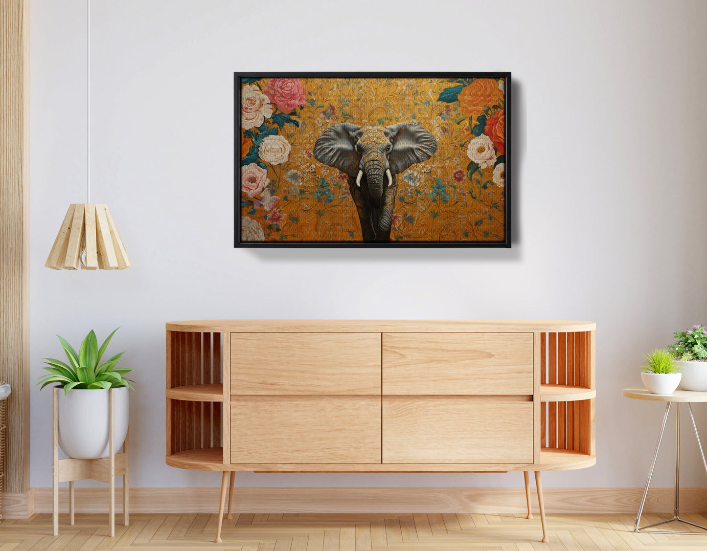 Elephant Gold Floral Black African American canvas print view 26