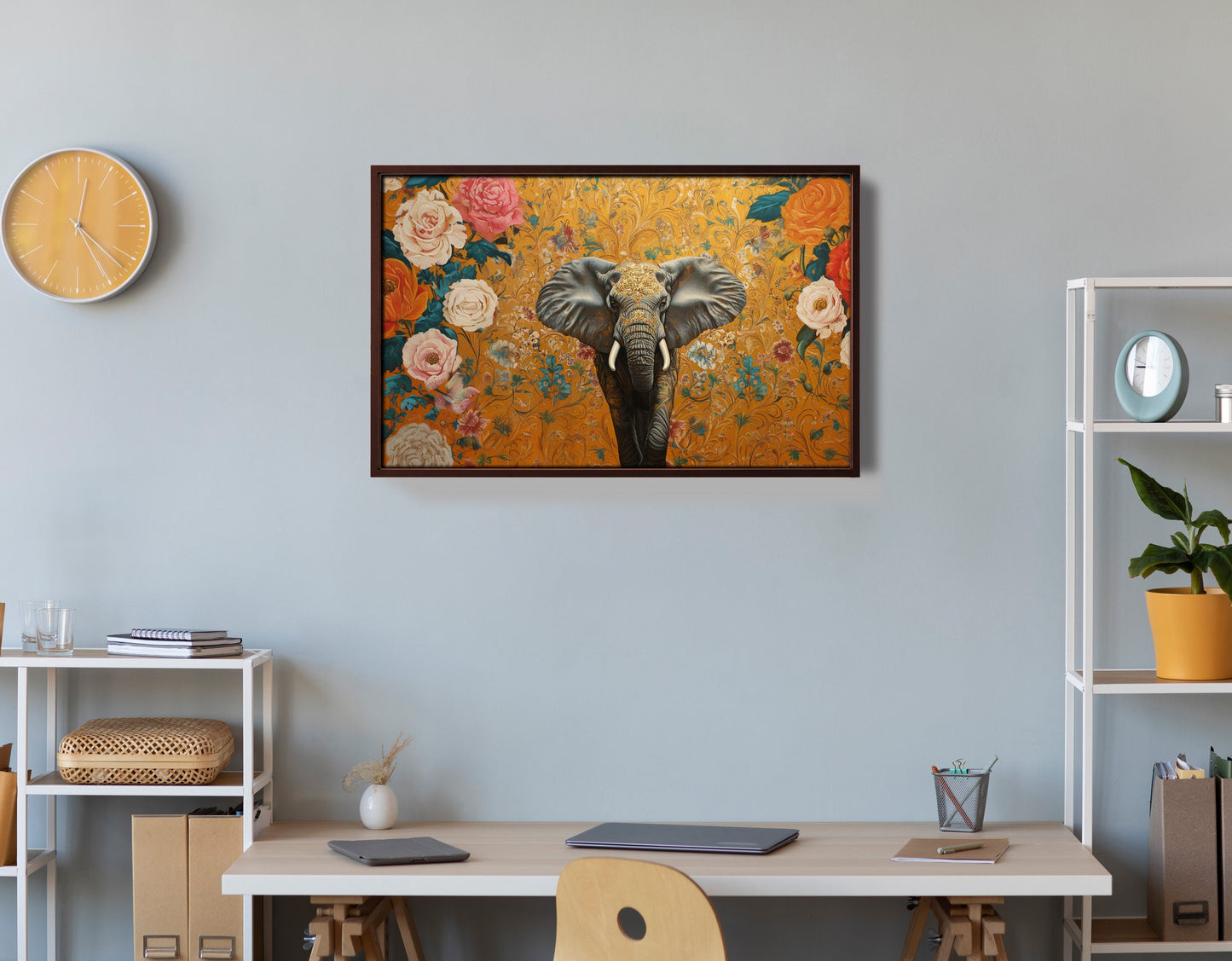 Elephant Gold Floral Black African American canvas print view 36