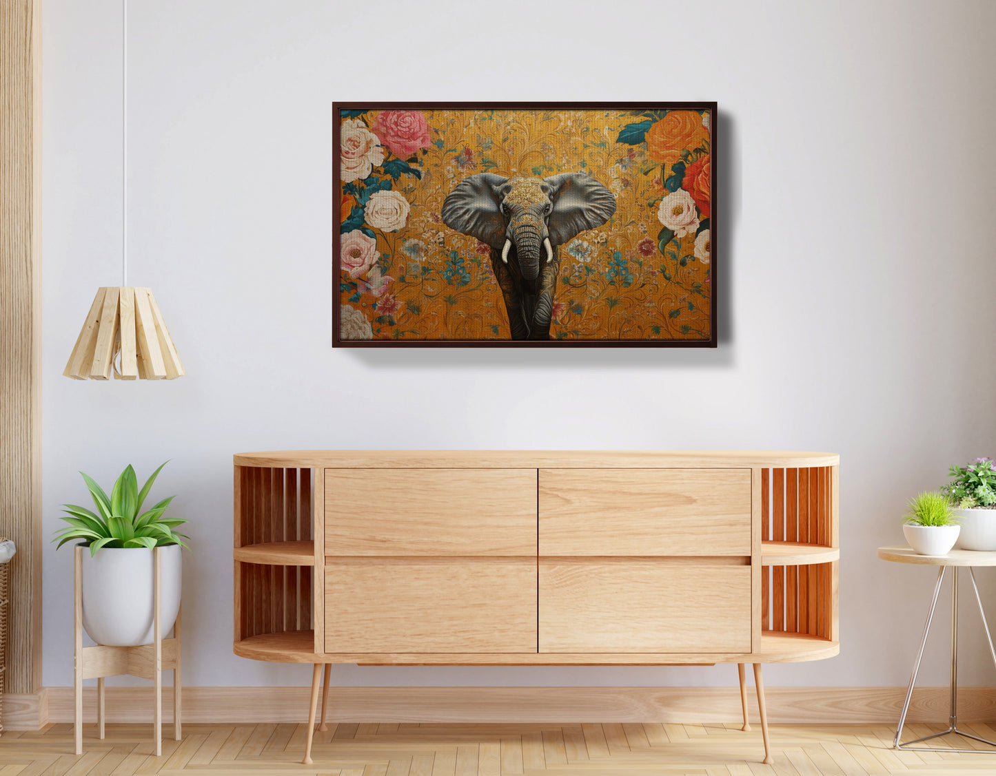 Elephant Gold Floral Black African American canvas print view 32