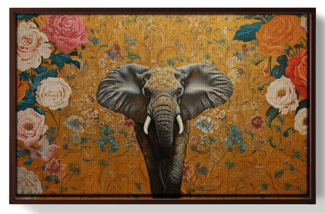 Elephant Gold Floral Black African American canvas print view 31