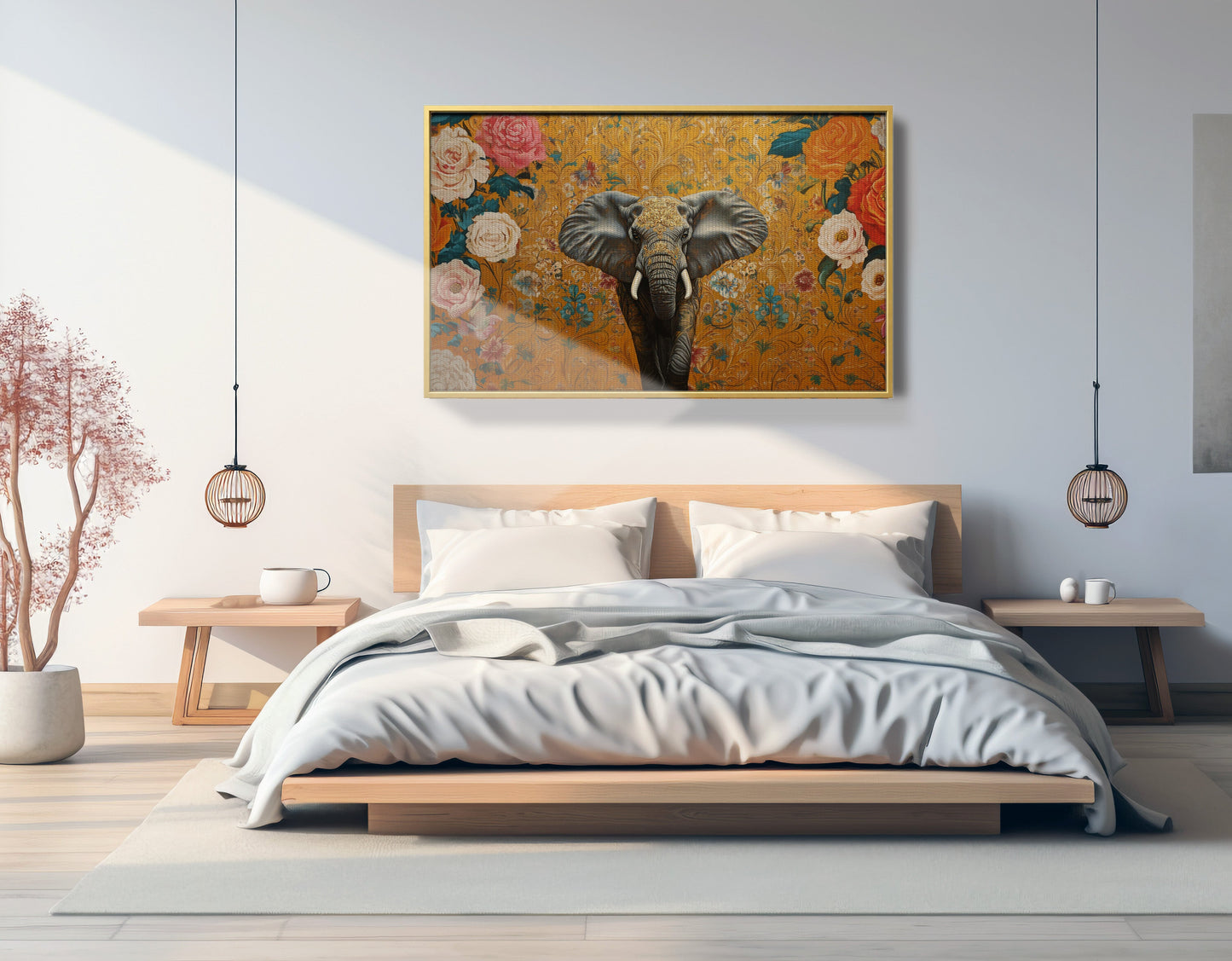 Elephant Gold Floral Black African American canvas print view 39