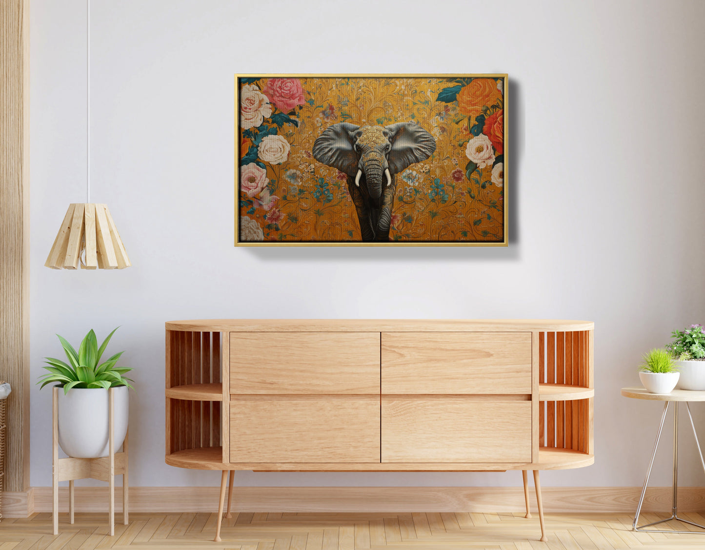 Elephant Gold Floral Black African American canvas print view 38