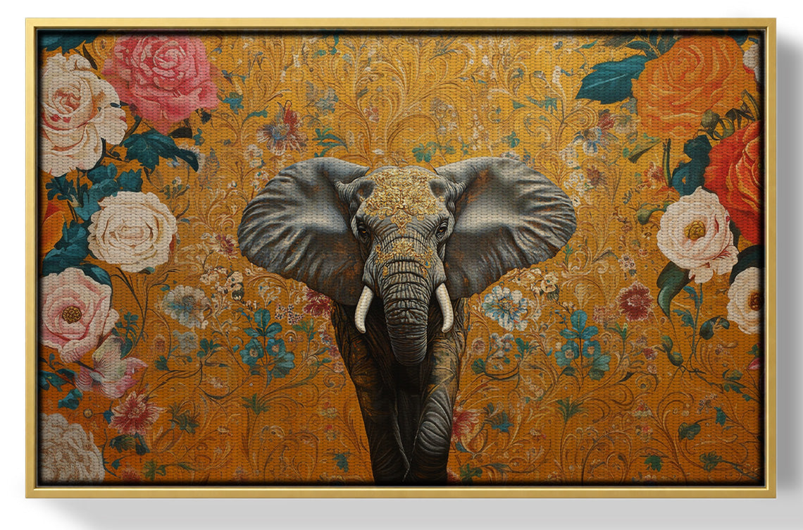 Elephant Gold Floral Black African American canvas print view 37