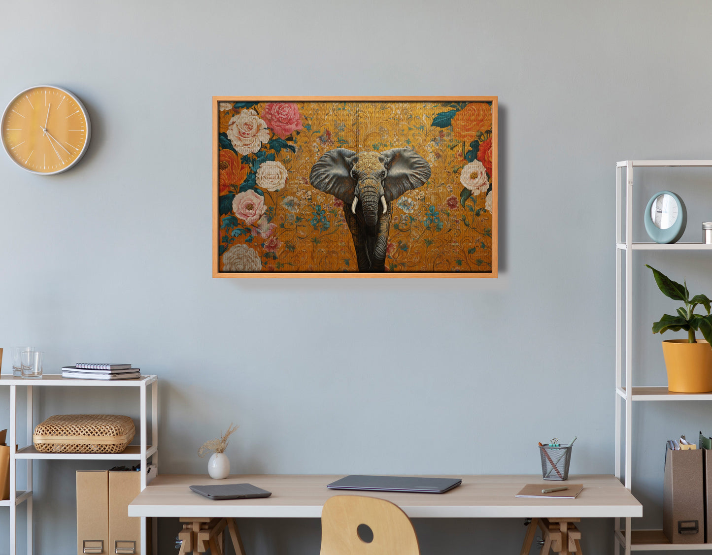 Elephant Gold Floral Black African American canvas print view 48